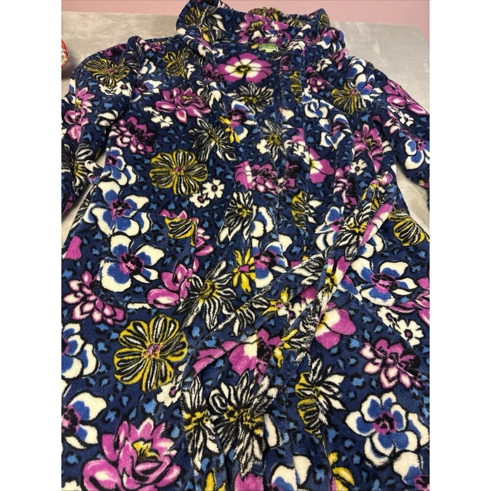 Vera Bradley Hooded Bathrobe with Sash Women's S/M Blue African Violet Plush